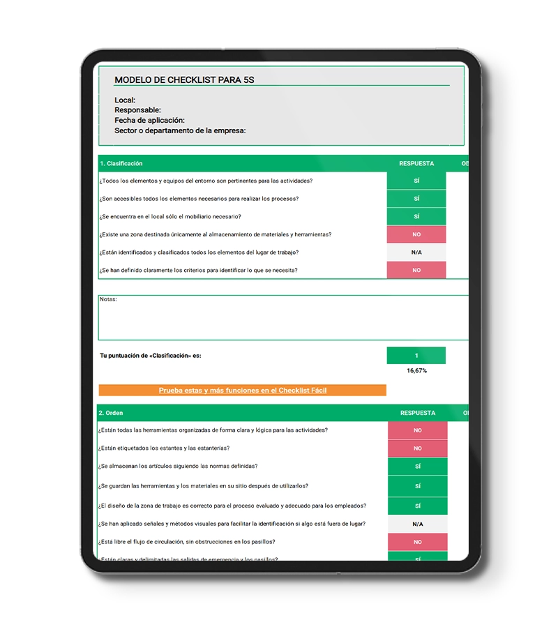 Modelo de Checklist para 5S